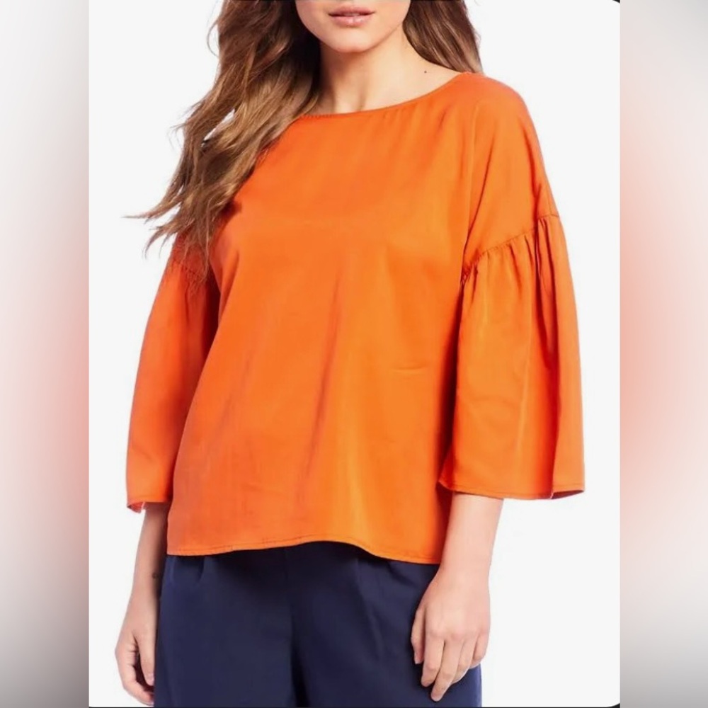 Daniel Cremieux Apricot Orange Flowy Lyocell Bell Sleeve Blouse Size M